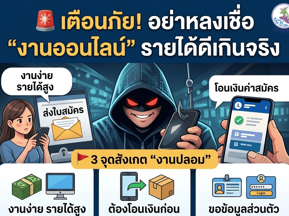 เตือนภัย! อย่าหลงเชื่อ "งานออนไลน์" รายได้ดีเกินจริง